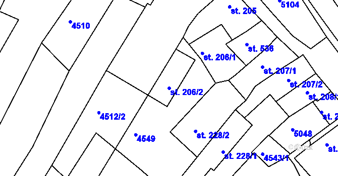 Parcela st. 206/2 v KÚ Boršice u Buchlovic, Katastrální mapa
