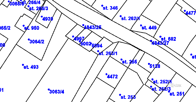 Parcela st. 263/1 v KÚ Boršice u Buchlovic, Katastrální mapa