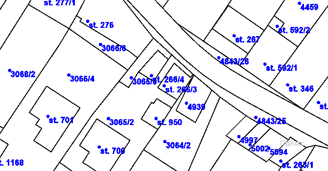 Parcela st. 266/3 v KÚ Boršice u Buchlovic, Katastrální mapa