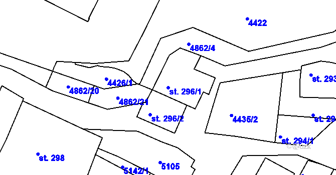 Parcela st. 296/1 v KÚ Boršice u Buchlovic, Katastrální mapa