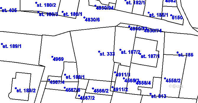 Parcela st. 333 v KÚ Boršice u Buchlovic, Katastrální mapa