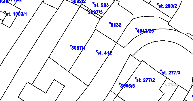 Parcela st. 412 v KÚ Boršice u Buchlovic, Katastrální mapa