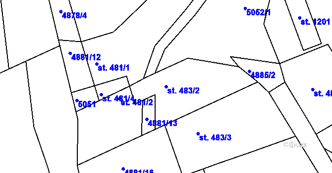 Parcela st. 483/2 v KÚ Boršice u Buchlovic, Katastrální mapa