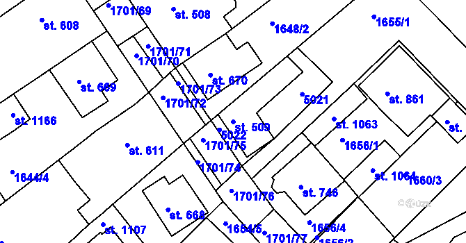 Parcela st. 509 v KÚ Boršice u Buchlovic, Katastrální mapa