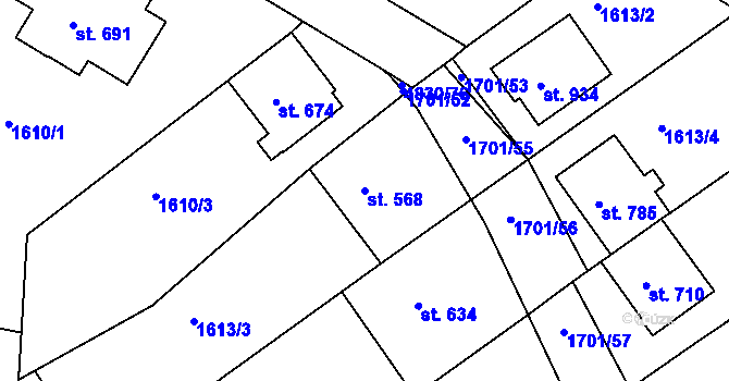 Parcela st. 568 v KÚ Boršice u Buchlovic, Katastrální mapa
