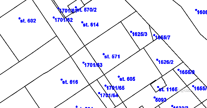 Parcela st. 571 v KÚ Boršice u Buchlovic, Katastrální mapa
