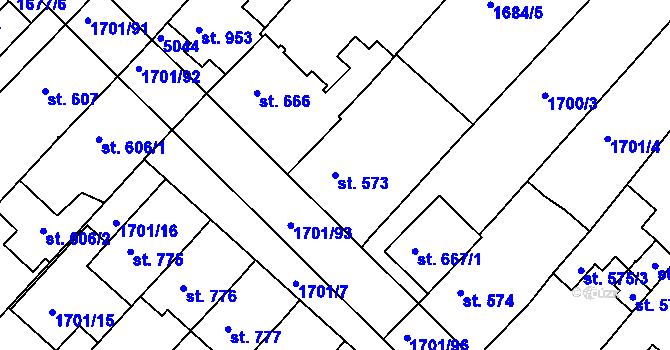 Parcela st. 573 v KÚ Boršice u Buchlovic, Katastrální mapa