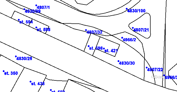 Parcela st. 598 v KÚ Boršice u Buchlovic, Katastrální mapa