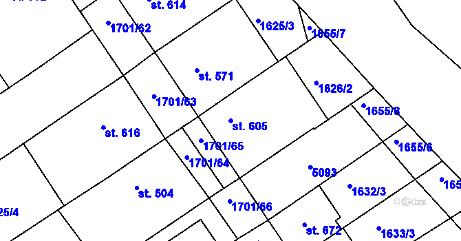 Parcela st. 605 v KÚ Boršice u Buchlovic, Katastrální mapa