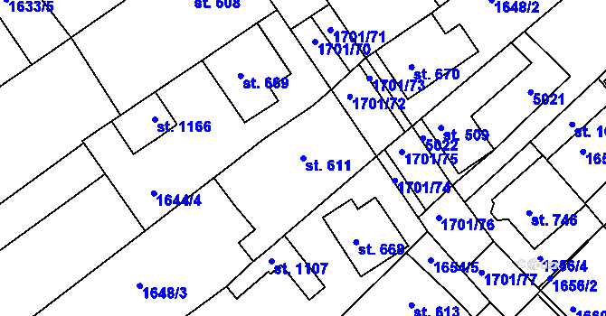 Parcela st. 611 v KÚ Boršice u Buchlovic, Katastrální mapa