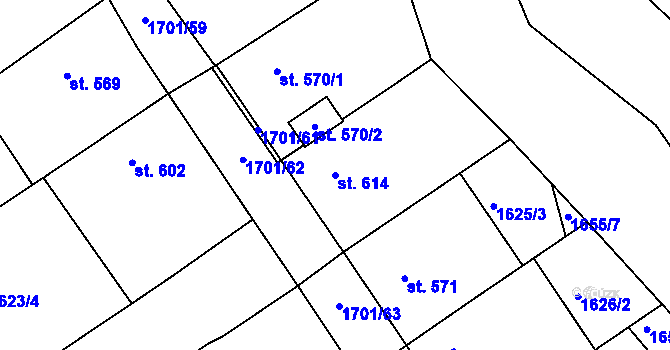 Parcela st. 614 v KÚ Boršice u Buchlovic, Katastrální mapa
