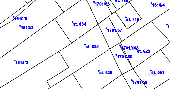 Parcela st. 635 v KÚ Boršice u Buchlovic, Katastrální mapa