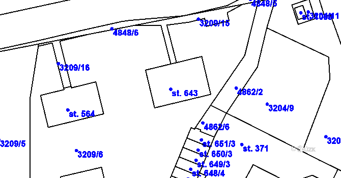 Parcela st. 643 v KÚ Boršice u Buchlovic, Katastrální mapa