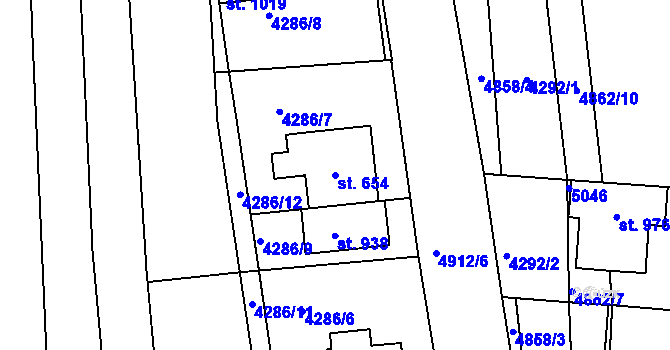 Parcela st. 654 v KÚ Boršice u Buchlovic, Katastrální mapa