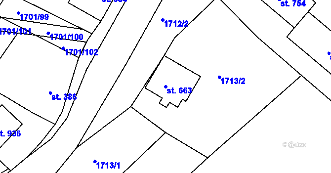 Parcela st. 663 v KÚ Boršice u Buchlovic, Katastrální mapa