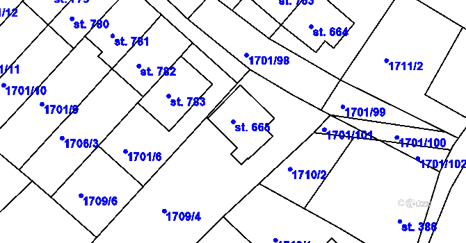 Parcela st. 665 v KÚ Boršice u Buchlovic, Katastrální mapa