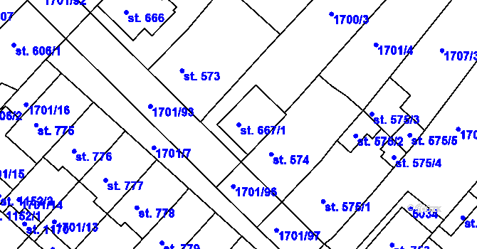 Parcela st. 667/1 v KÚ Boršice u Buchlovic, Katastrální mapa