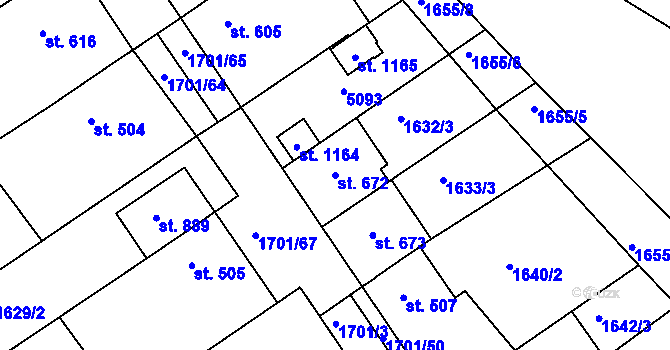 Parcela st. 672 v KÚ Boršice u Buchlovic, Katastrální mapa