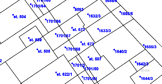 Parcela st. 673 v KÚ Boršice u Buchlovic, Katastrální mapa