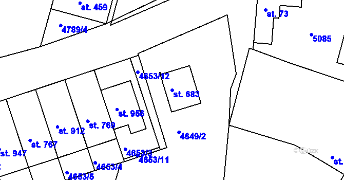 Parcela st. 683 v KÚ Boršice u Buchlovic, Katastrální mapa