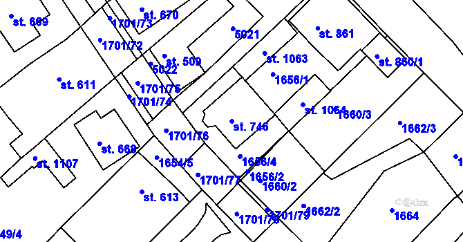 Parcela st. 746 v KÚ Boršice u Buchlovic, Katastrální mapa