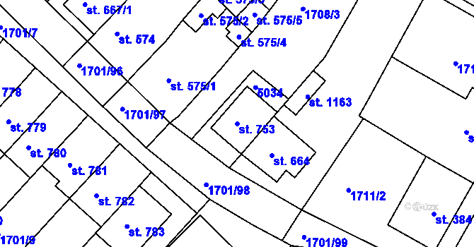 Parcela st. 753 v KÚ Boršice u Buchlovic, Katastrální mapa