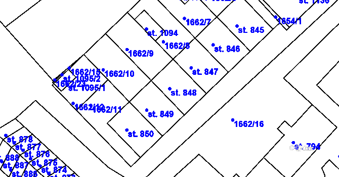 Parcela st. 848 v KÚ Boršice u Buchlovic, Katastrální mapa