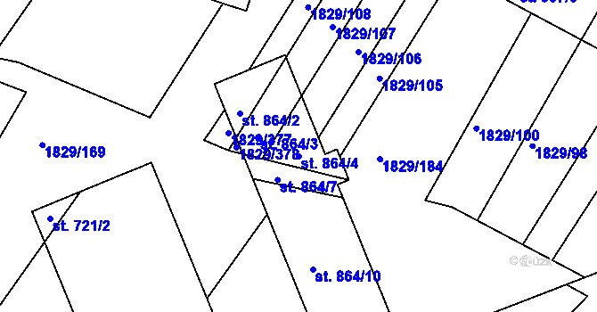 Parcela st. 864/4 v KÚ Boršice u Buchlovic, Katastrální mapa