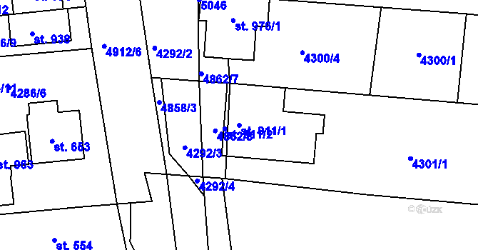 Parcela st. 911/1 v KÚ Boršice u Buchlovic, Katastrální mapa