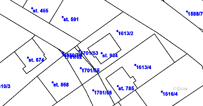 Parcela st. 934 v KÚ Boršice u Buchlovic, Katastrální mapa