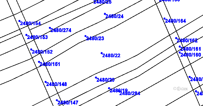 Parcela st. 2480/22 v KÚ Boršice u Buchlovic, Katastrální mapa