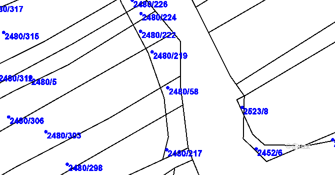 Parcela st. 2480/58 v KÚ Boršice u Buchlovic, Katastrální mapa