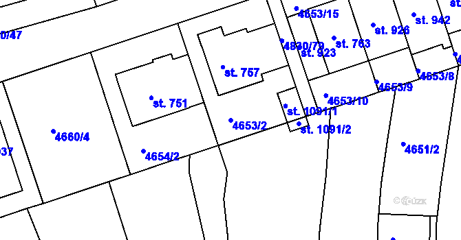 Parcela st. 4653/2 v KÚ Boršice u Buchlovic, Katastrální mapa
