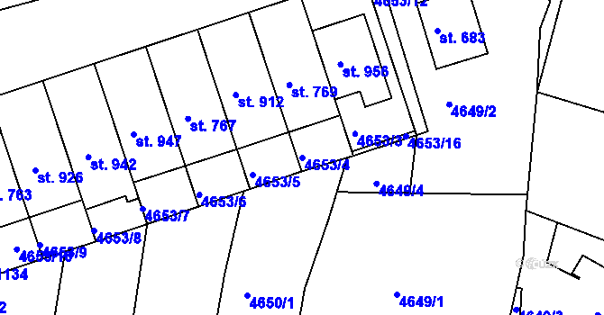 Parcela st. 4653/4 v KÚ Boršice u Buchlovic, Katastrální mapa