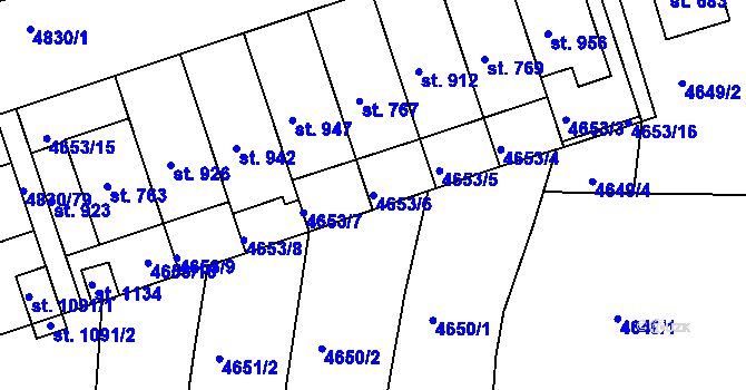 Parcela st. 4653/6 v KÚ Boršice u Buchlovic, Katastrální mapa
