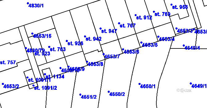 Parcela st. 4653/7 v KÚ Boršice u Buchlovic, Katastrální mapa