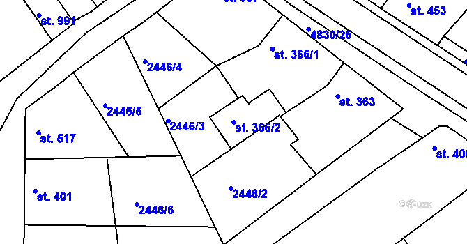 Parcela st. 366/2 v KÚ Boršice u Buchlovic, Katastrální mapa