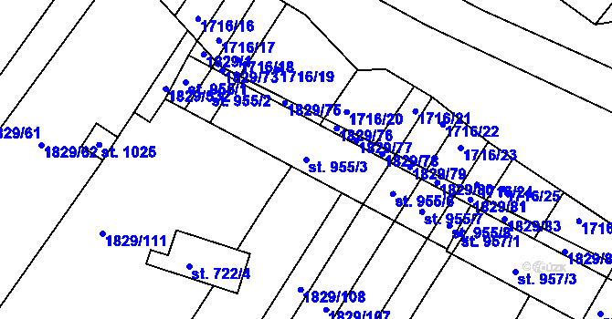 Parcela st. 955/3 v KÚ Boršice u Buchlovic, Katastrální mapa