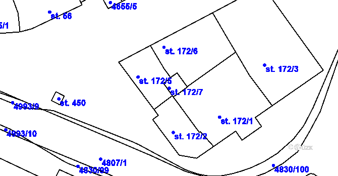 Parcela st. 172/7 v KÚ Boršice u Buchlovic, Katastrální mapa