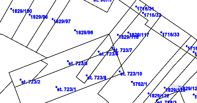 Parcela st. 723/6 v KÚ Boršice u Buchlovic, Katastrální mapa