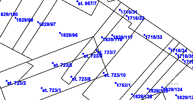 Parcela st. 723/7 v KÚ Boršice u Buchlovic, Katastrální mapa