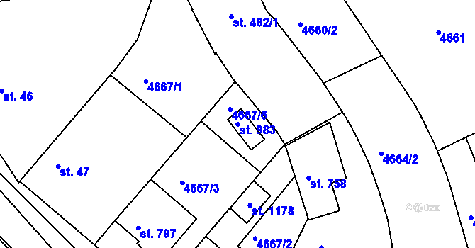 Parcela st. 983 v KÚ Boršice u Buchlovic, Katastrální mapa