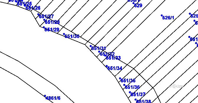 Parcela st. 651/32 v KÚ Boršice u Buchlovic, Katastrální mapa