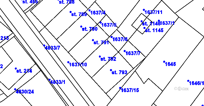 Parcela st. 792 v KÚ Boršice u Buchlovic, Katastrální mapa