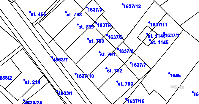Parcela st. 791 v KÚ Boršice u Buchlovic, Katastrální mapa
