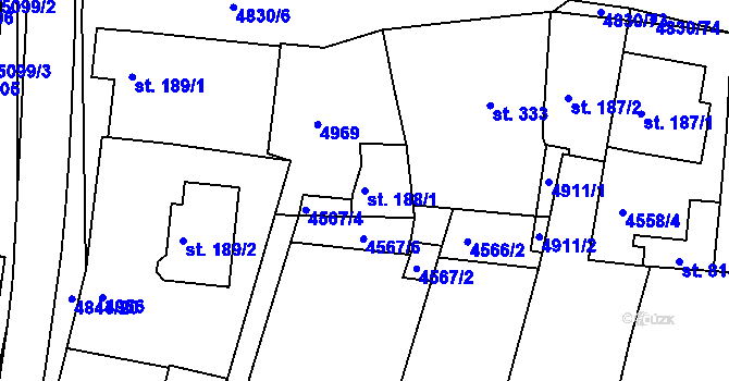 Parcela st. 188/1 v KÚ Boršice u Buchlovic, Katastrální mapa
