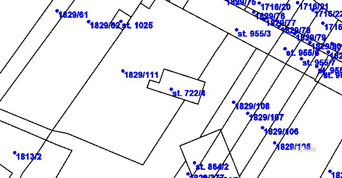 Parcela st. 722/4 v KÚ Boršice u Buchlovic, Katastrální mapa