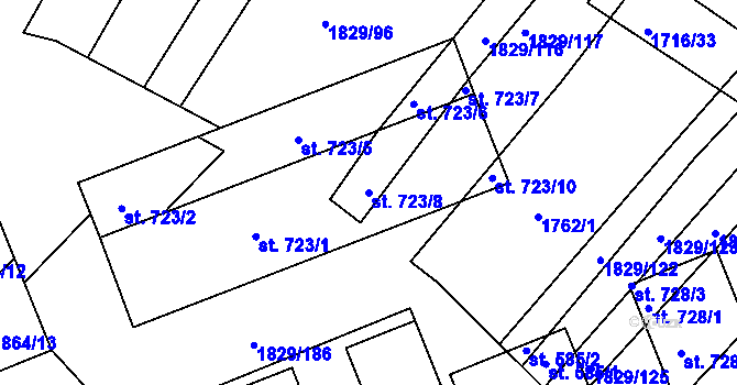 Parcela st. 723/8 v KÚ Boršice u Buchlovic, Katastrální mapa