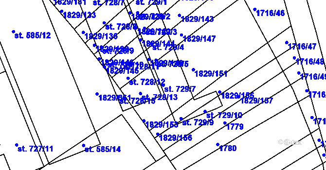 Parcela st. 729/7 v KÚ Boršice u Buchlovic, Katastrální mapa