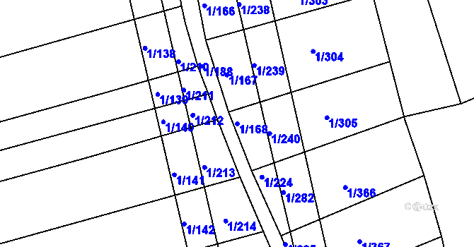 Parcela st. 1/168 v KÚ Boršice u Buchlovic, Katastrální mapa